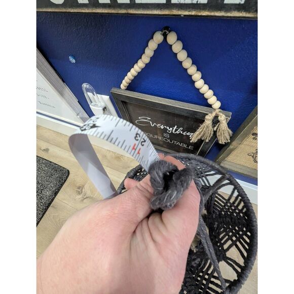 Vintage Boho Macramé Hanging Lamp Shade – Gray Woven Cord, Tassels, 12” – Retro - Picture 6 of 14